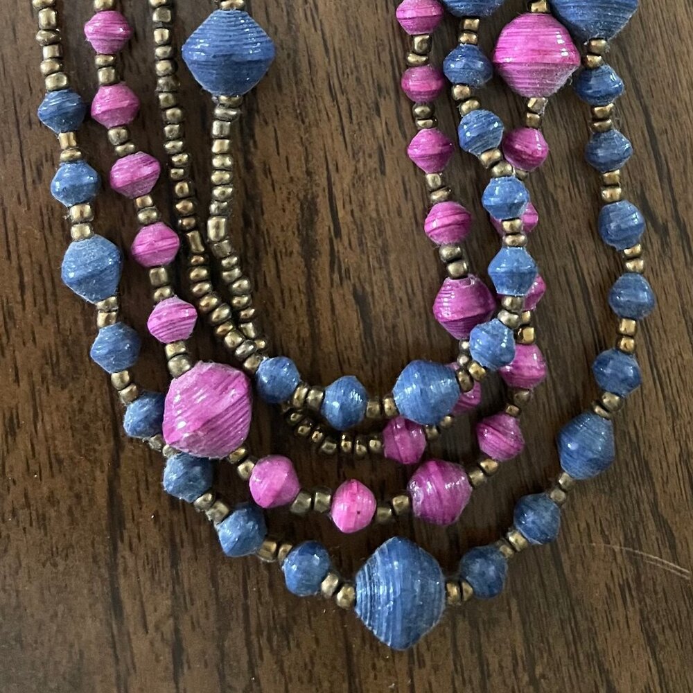 Noonday Collection Pink, Purple & Gray Paper Bead Necklace - SO PRETTY